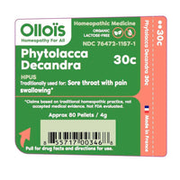Ollois Phytolacca Decandra 30c Organic Lactose Free Homeopathic Pellets, 80 Ea