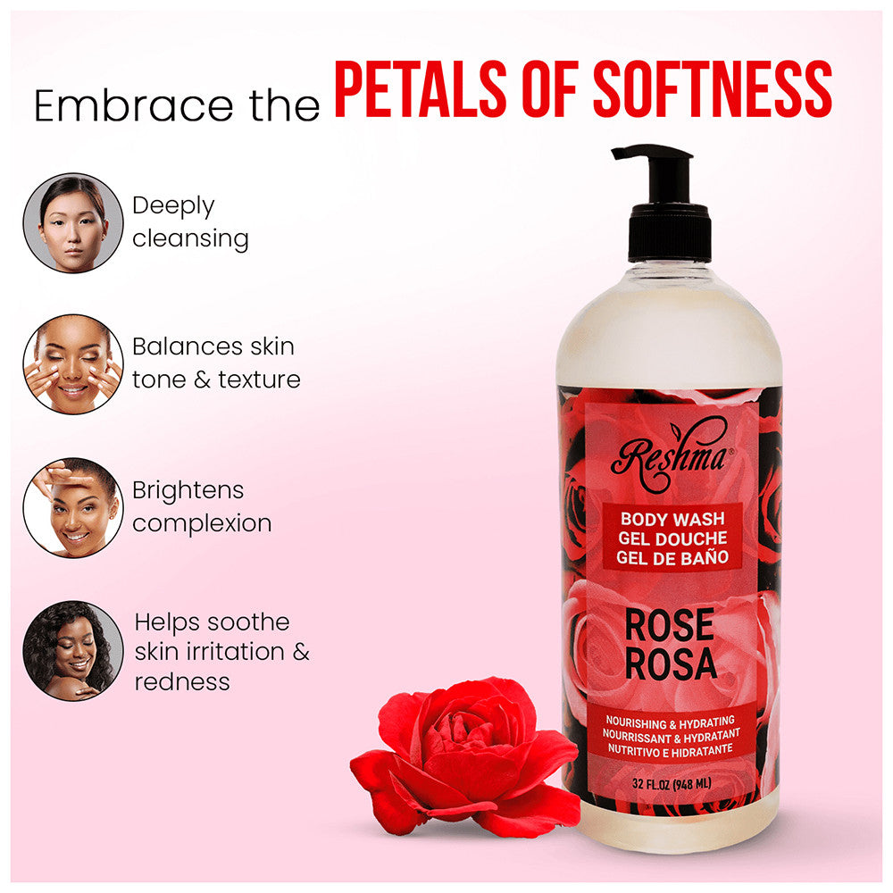 Reshma Beauty Rose Body Wash for All Skin Types and Dull Skin, 32 Oz