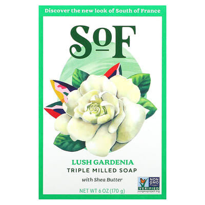 South Of France French Milled Vegetable Bar Soap, Lush Gardenia, 6 oz