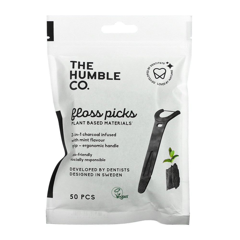 The Humble Co Dental Floss Picks With Grip Handle, Charcoal, 50 Ea