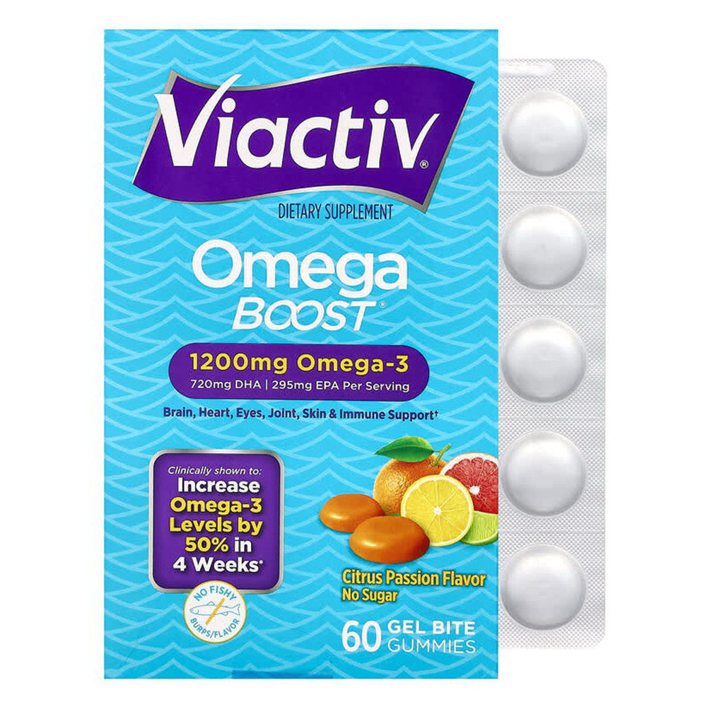 Viactiv Omega Boost Supplement Gel Bite Gummies, Citrus Passion Flavor, 60 Ea