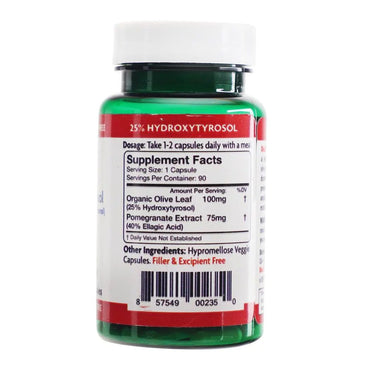 Longevity by Nature Olea25 Hydroxytyrosol Capsules, Olive Leaf Extract, 90 Ea