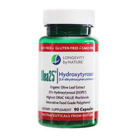 Longevity by Nature Olea25 Hydroxytyrosol Capsules, Olive Leaf Extract, 90 Ea
