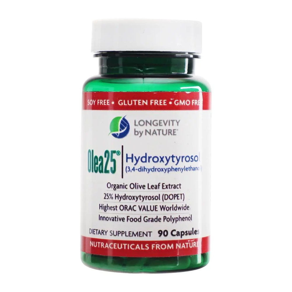 Longevity by Nature Olea25 Hydroxytyrosol Capsules, Olive Leaf Extract, 90 Ea