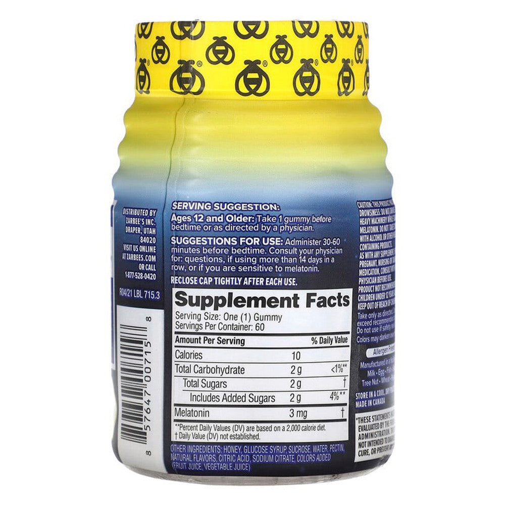 Zarbees Sleep with Melatonin Supplement Gummies, Natural Mixed Fruit Flavor, 60 Ea