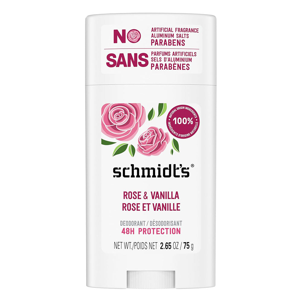 Schmidts Aluminum Free Rose and Vanilla Deodorant Odor Protection Stick 2.65Oz (75g)