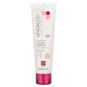 Andalou Naturals 1000 Roses Color Plus Correct Sheer Tint SPF 30, 2 Oz