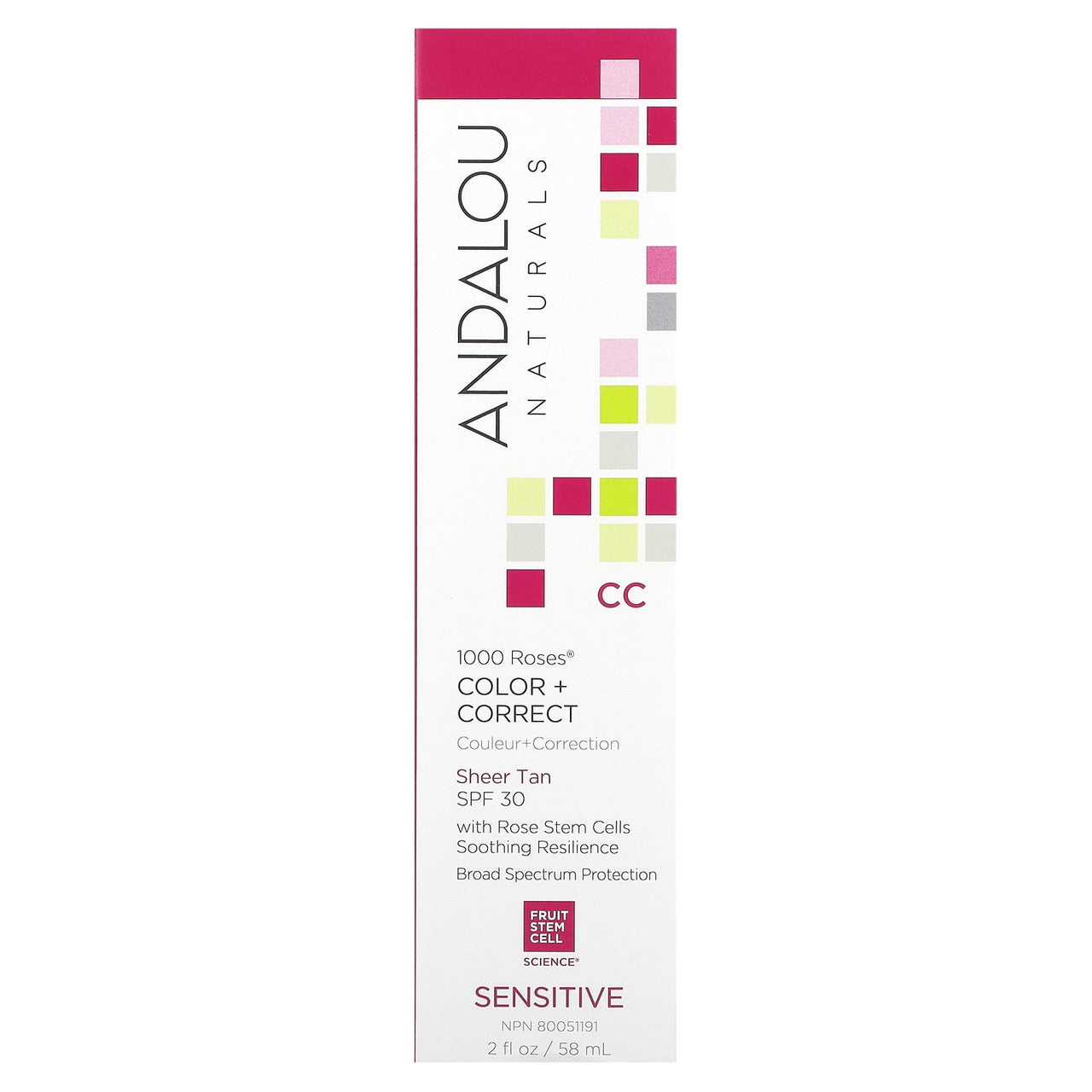 Andalou Naturals 1000 Roses Color Plus Correct Sheer Tint SPF 30, 2 Oz