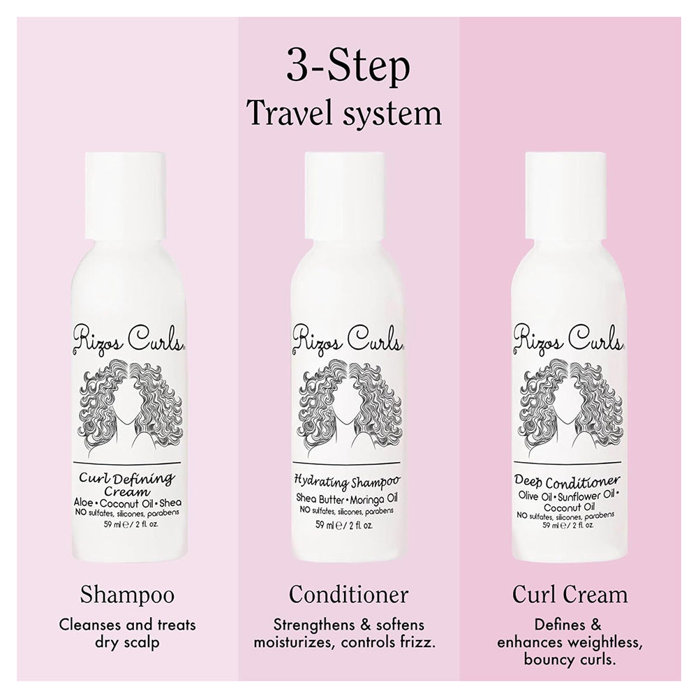Rizos Curls Trio Travel Curl Kit Includes Shampoo Deep Conditioner and Curl Cream 1Ea