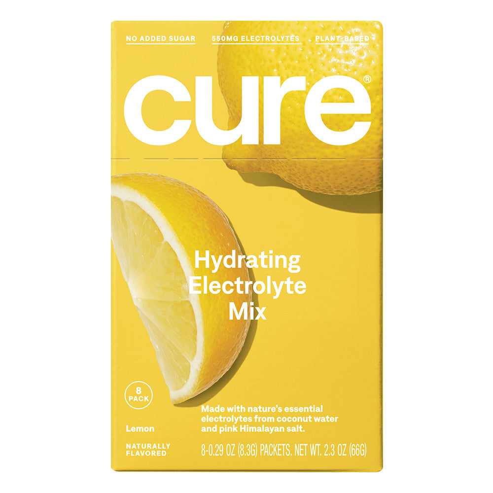 Cure Hydration Electrolyte Powder Drink Mix, Lemon, 8 Ea