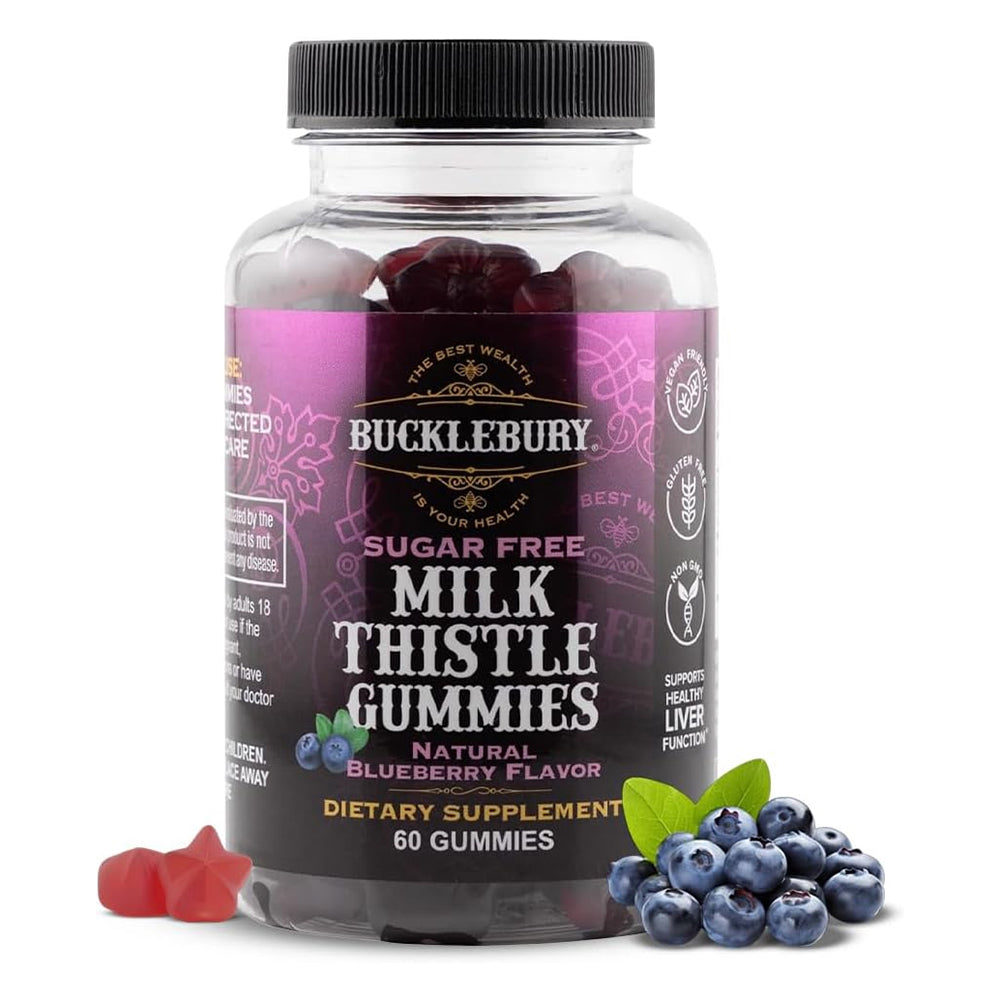Bucklebury Milk Thistle Gummies Sugar Free Gummies Natural Blueberry Flavor 60Ea