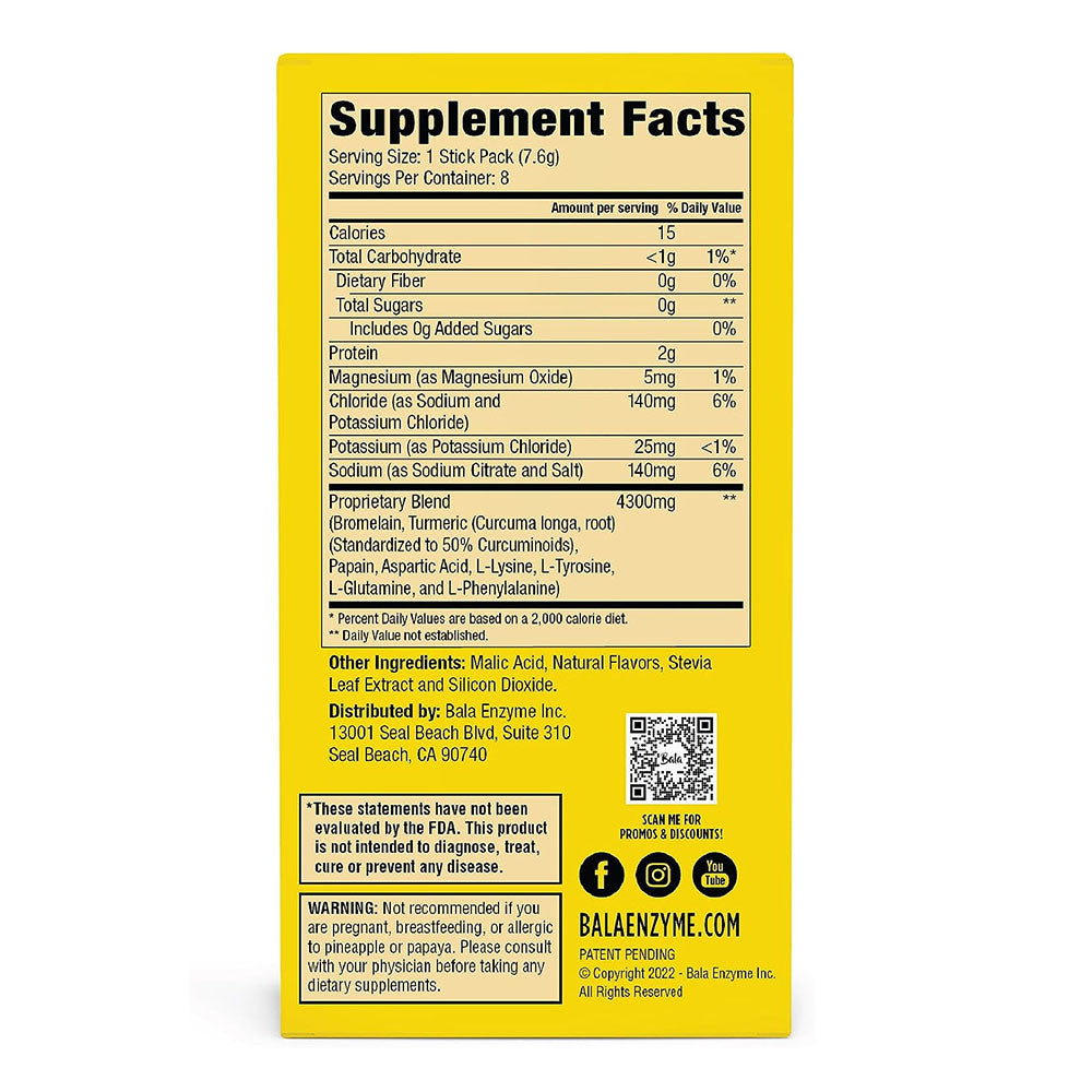 Bala Triple Enzyme Hydration Total Body Wellness Drink Mix Sticks, Pineapple, 8 Ea