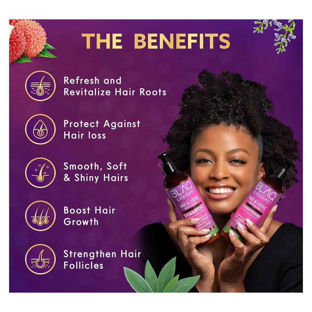 Blaq Luxury Sage and Lychee Repair and Strengthen Shampoo for All Hair Types, 12 Oz