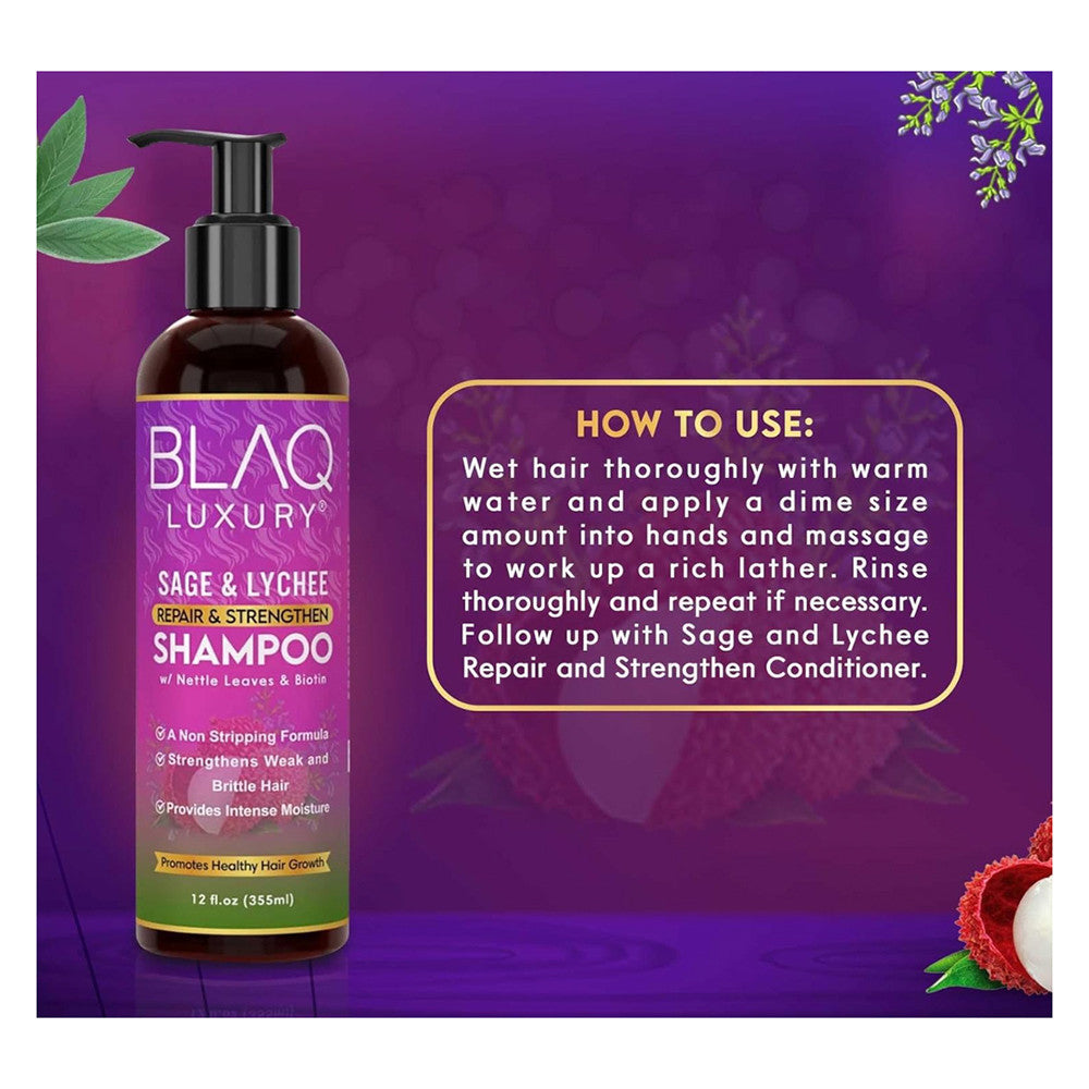 Blaq Luxury Sage and Lychee Repair and Strengthen Shampoo for All Hair Types, 12 Oz