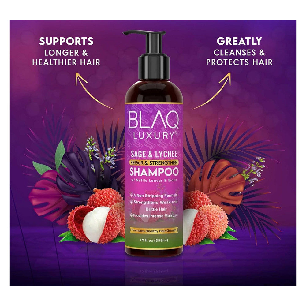 Blaq Luxury Sage and Lychee Repair and Strengthen Shampoo for All Hair Types, 12 Oz