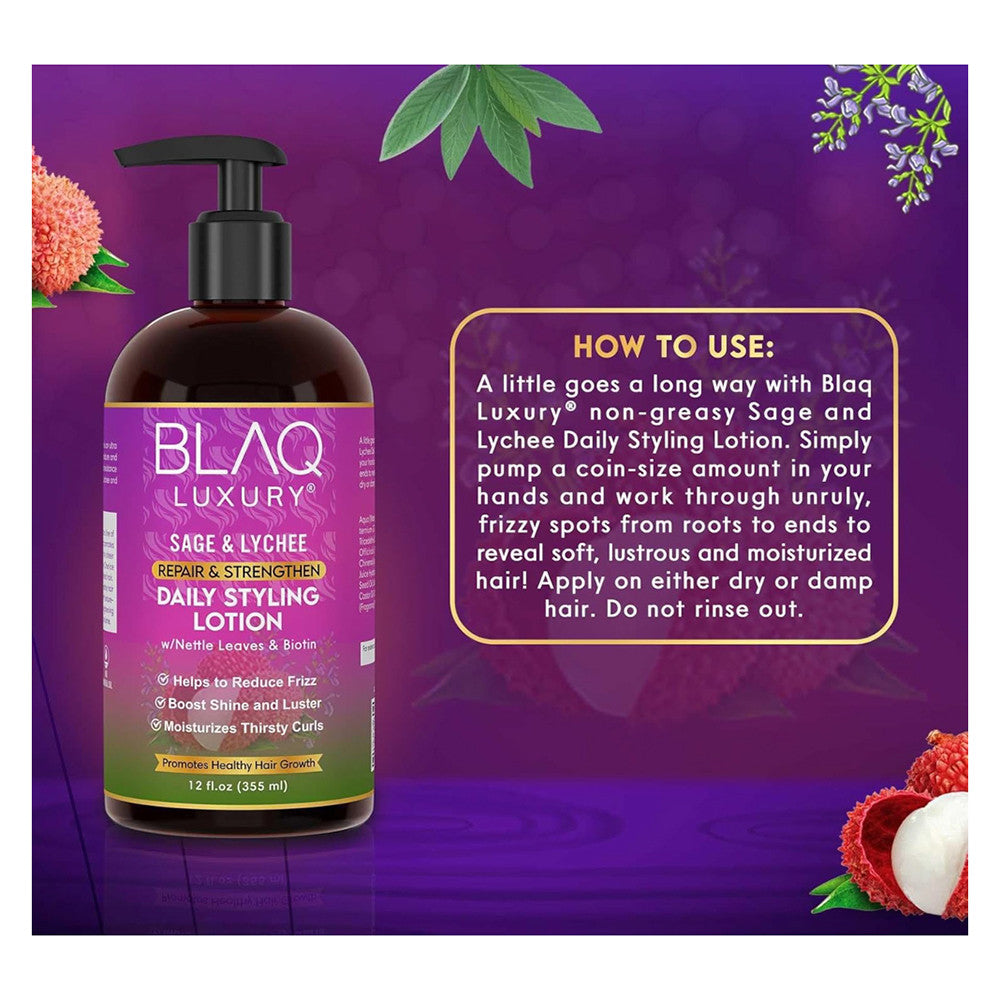 Blaq Luxury Sage and Lychee Daily Styling Lotion, 12 Oz