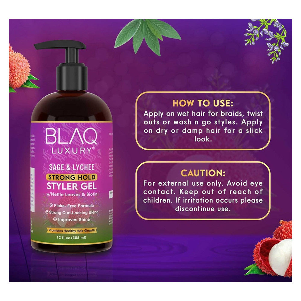 Blaq Luxury Sage and Lychee Strong Hold Styler Gel, 12 Oz