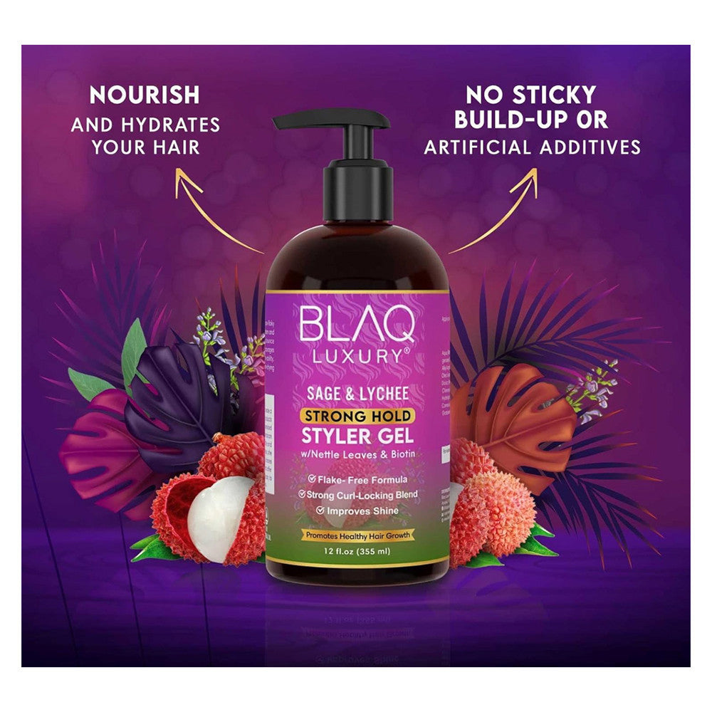 Blaq Luxury Sage and Lychee Strong Hold Styler Gel, 12 Oz