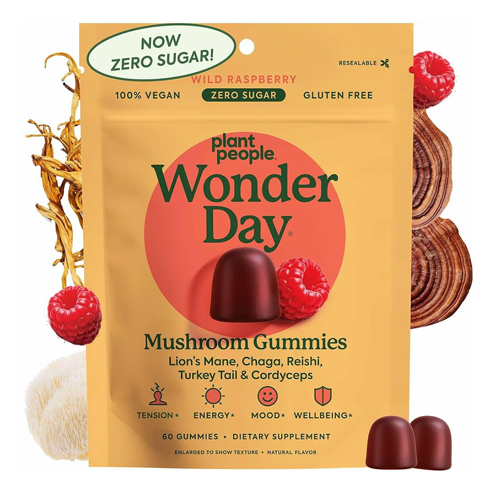 Plant People WonderDay Mushroom Gummies Zero Sugar Wild Raspberry Flavor 60Ea