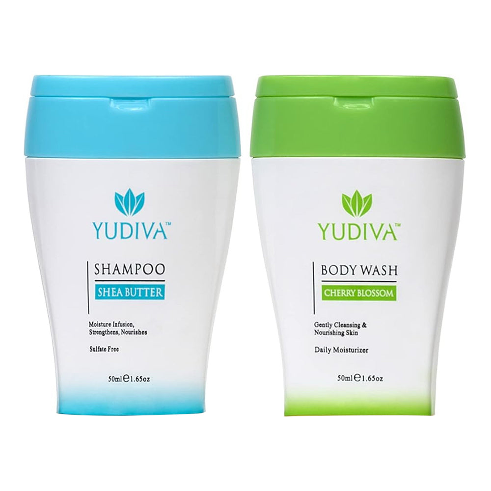 Yudiva Hair Shampoo and Conditioner with Shea Butter Plus Body Wash and Body Lotion with Cherry Blossom Set 6.6Oz (200ml)