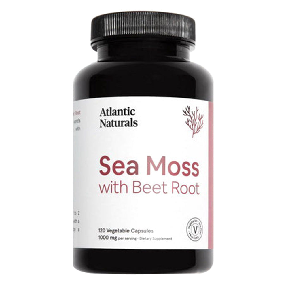 Atlantic Naturals Organic Sea Moss 1000mg with Beet Root Capsules Support Blood Flow Brain Function 120Ea