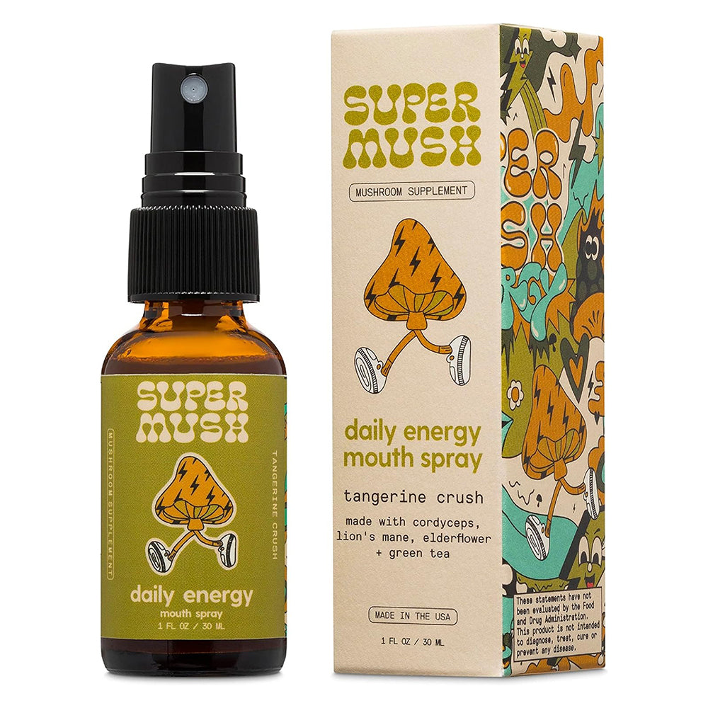 SuperMush Daily Energy Mouth Spray Mushroom Supplement Tangerine Crush 1Oz (30ml)