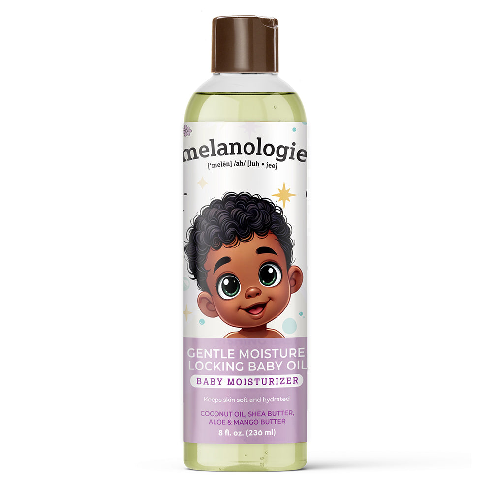 Melanologie Gentle Moisture Locking Baby Oil with Coconut Oil and Aloe Keep Skin Soft and Hydrated 4Oz