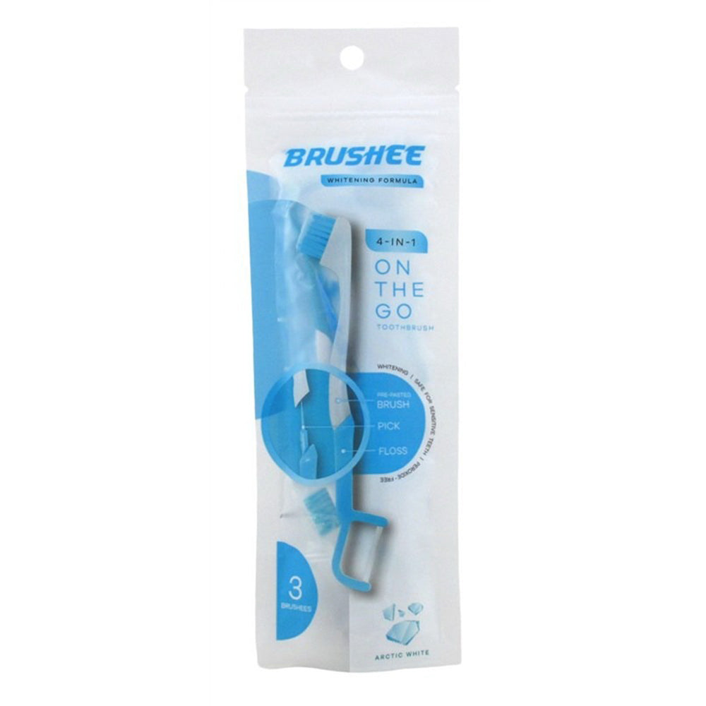 Brushee 4 in 1 On The Go Whitening Toothbrush Disposable Travel Toothbrush 3Ea