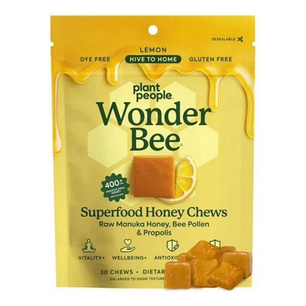Plant People WonderBee Superfood Honey Lemon Chews Support Immune Health Digestion and Vitality 30Ea