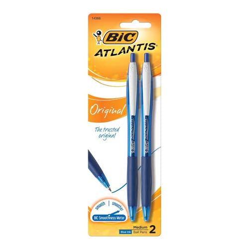 Bic Atlantis Ball Pen, Medium Point, Blue, Retractable