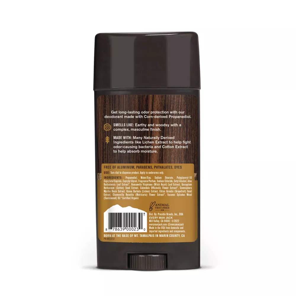 Every Man Jack Body Aluminum Free Deodorant, Sandalwood, 3 Oz
