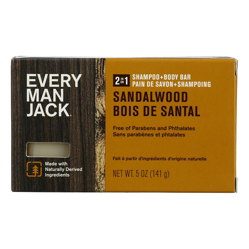 Every Man Jack Sandalwood Mens 2-In-1 Body Bar And Shampoo, 5 Oz