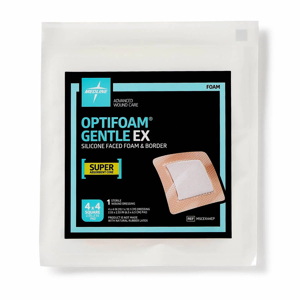 Medline Optifoam Gentle EX Bordered 4*4 Inch Foam Adhesive Dressing, 10 Ea