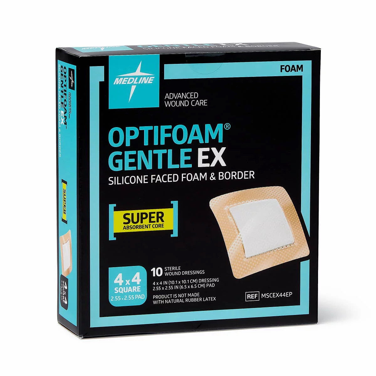 Medline Optifoam Gentle EX Bordered 4*4 Inch Foam Adhesive Dressing, 10 Ea