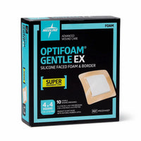 Medline Optifoam Gentle EX Bordered 4*4 Inch Foam Adhesive Dressing, 10 Ea