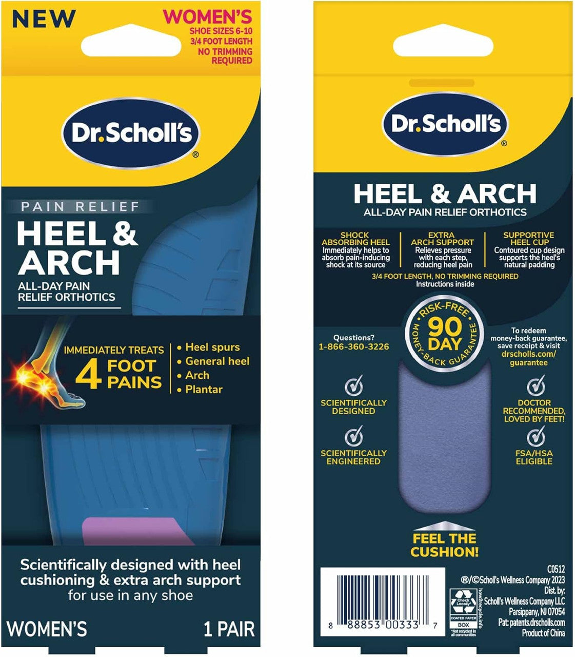 Dr Scholls Pain Relief Orthotics For Heel Pain For Women, Size 6-10, 1 Pair