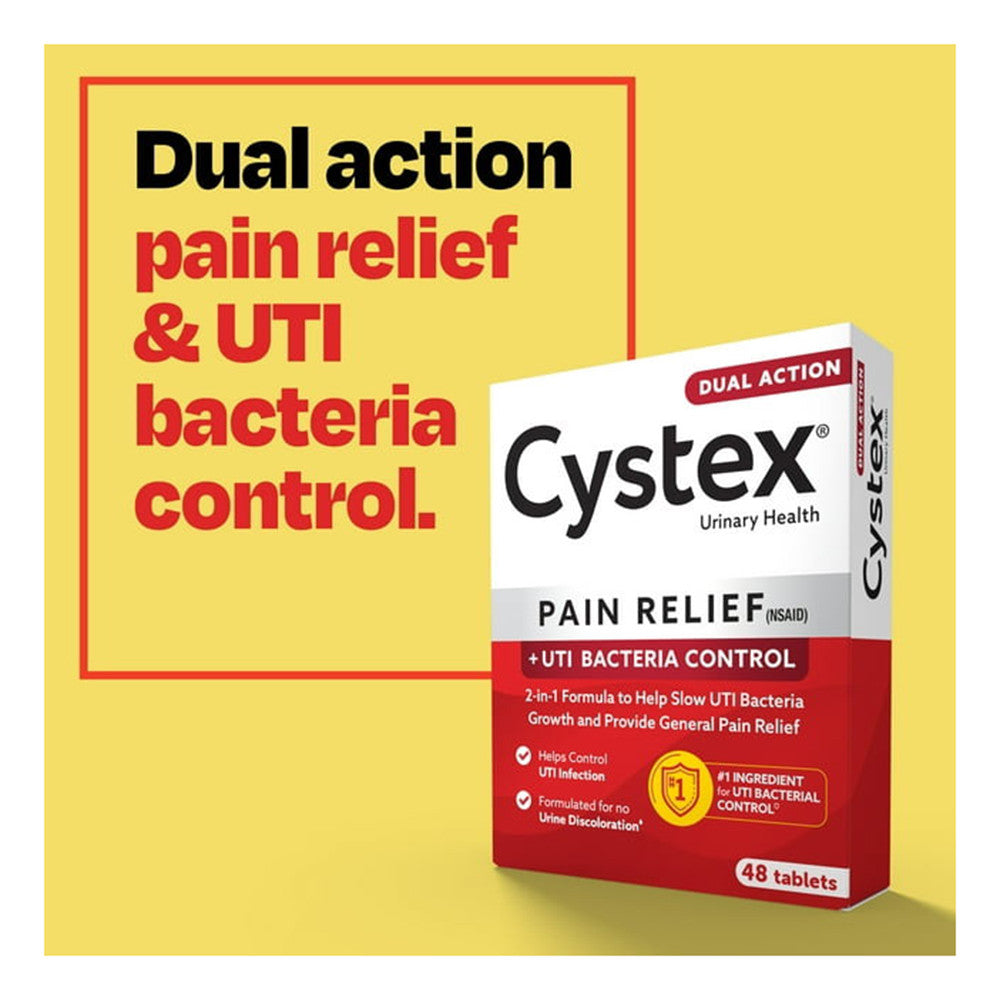 Cystex Dual Action Relief Helps Slow Uti Bacteria Growth And Provide General Pain Relief Tablets, 48 Ea