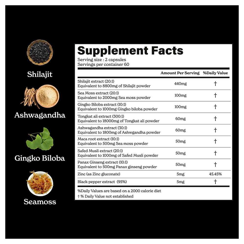 Better Alt Shilajit Sea Moss Capsules Supports Overall Vitality and Hormonal Balance 120Ea