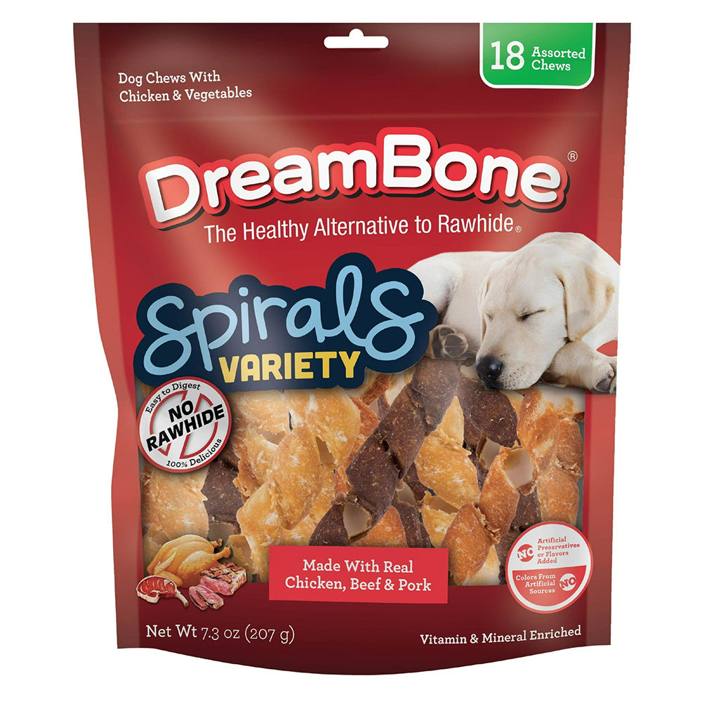 DreamBone Spirals Variety Pack Rawhide Free Dog Chews 7.3Oz (207g) 18Ea