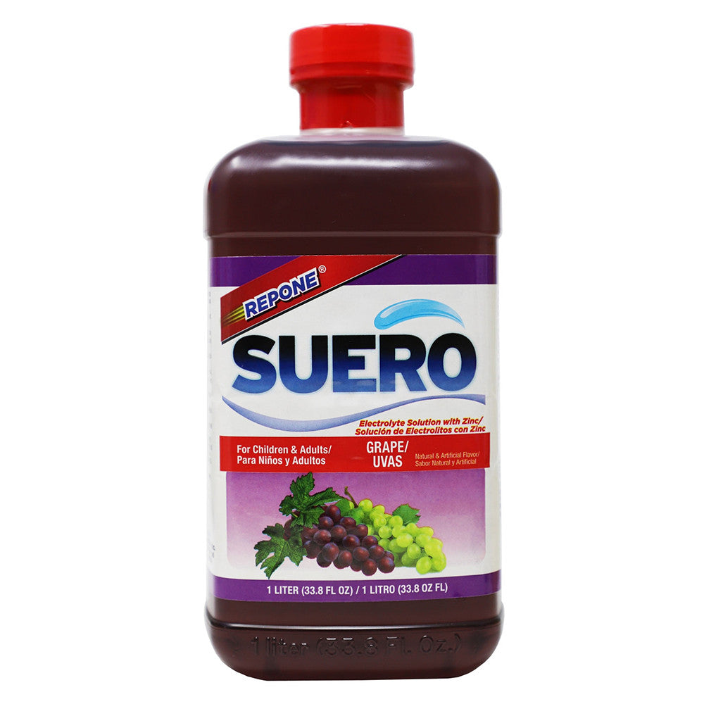 Suero Repone Electrolyte Solution with Zinc for Children and Adults, Grape Flavor, 33.8 Oz