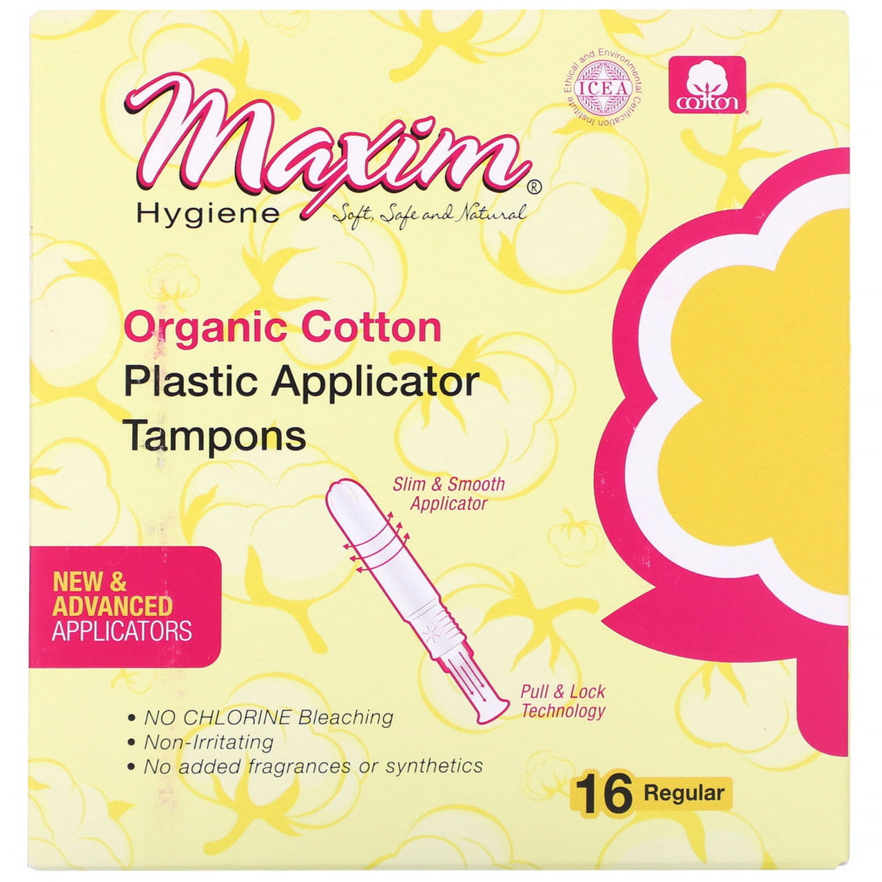 Maxim Organic Cotton Plastic Applicator Tampons, Regular, 16 Ea