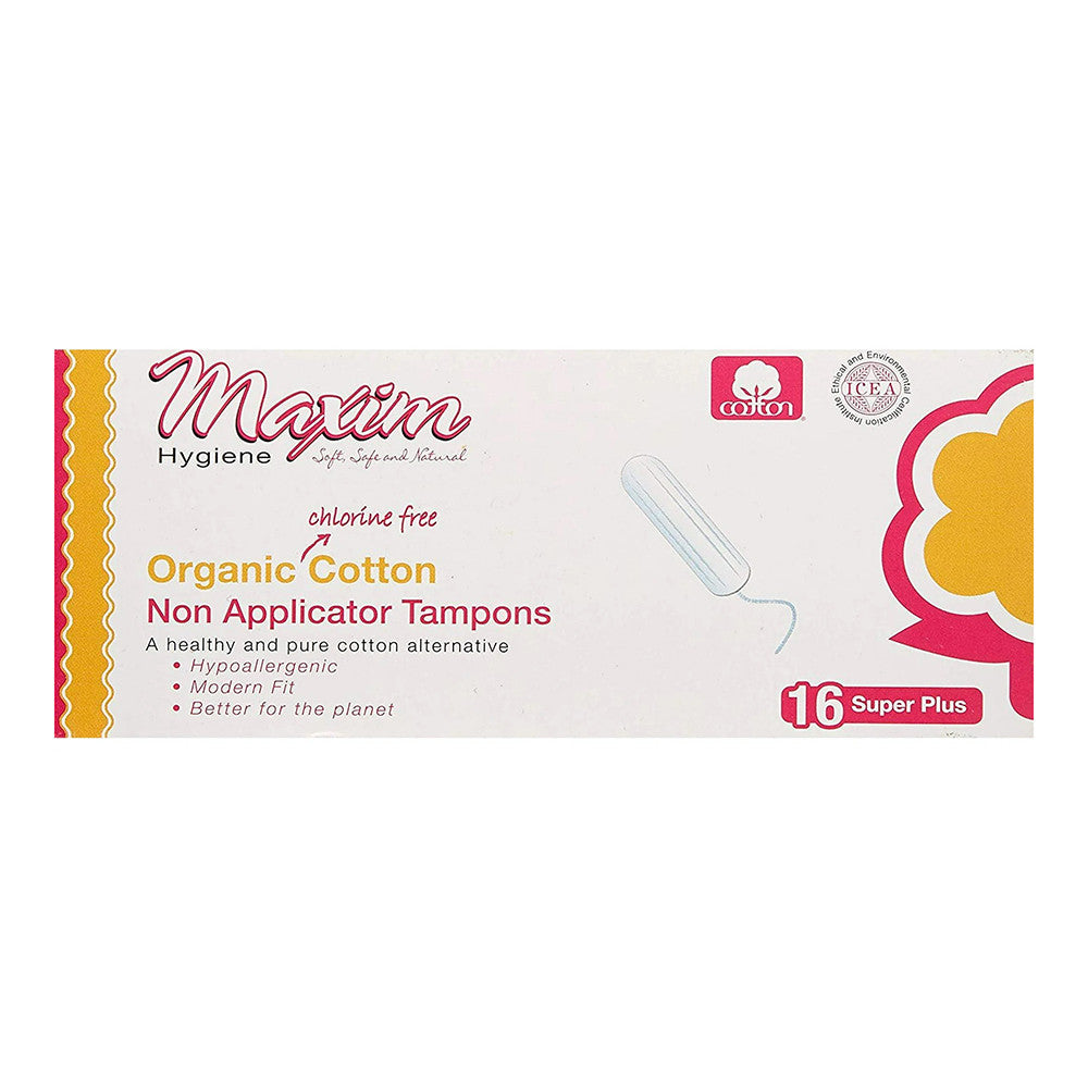 Maxim Hygine Organic Cotton Non Applicator Tampons, Super Plus, 16 Ea