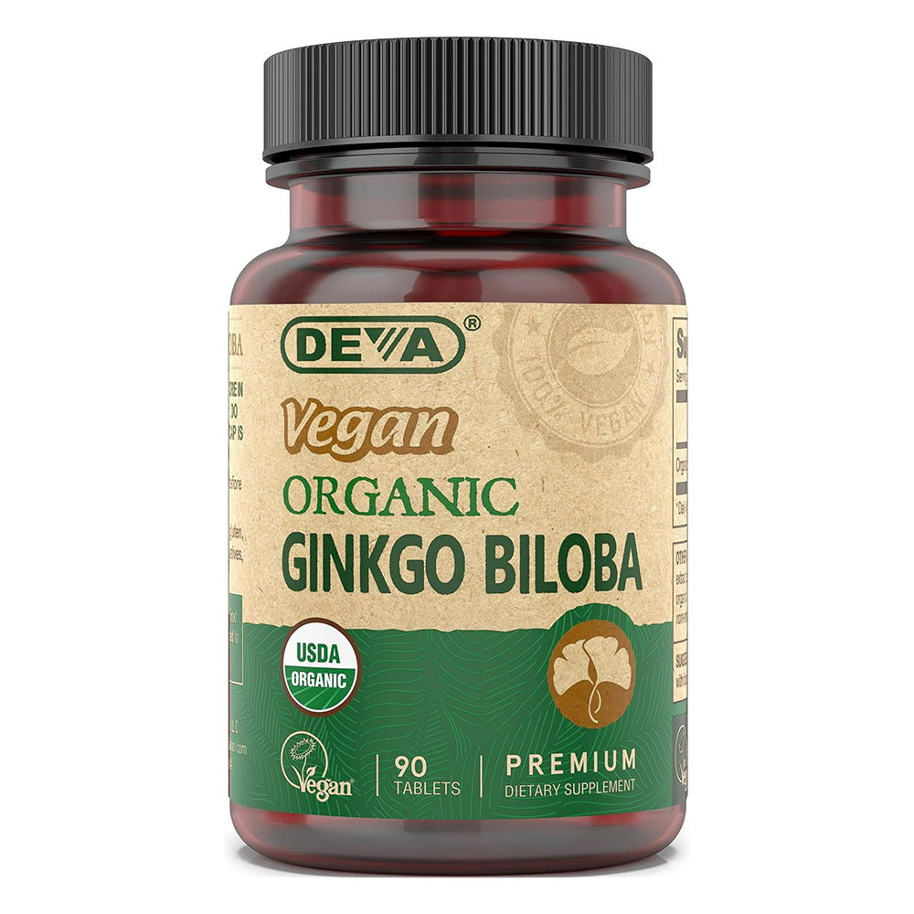 Deva Vegan Organic Ginkgo Biloba Tablets for Cognitive Support and Circulation Health 90Ea