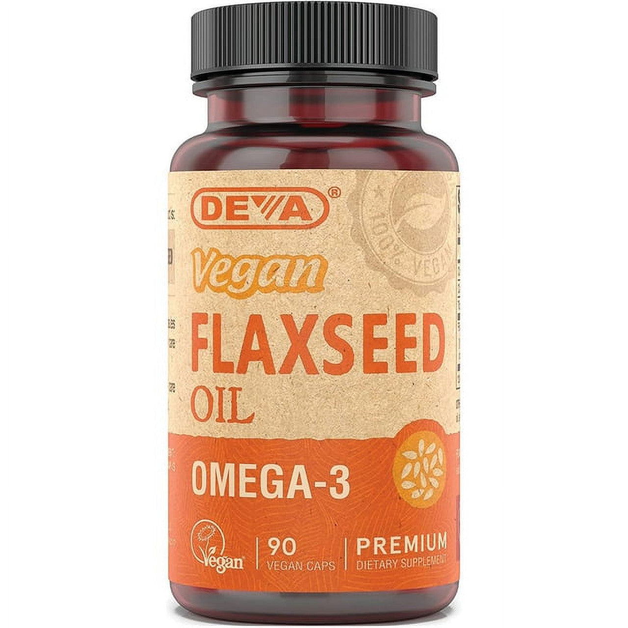 Deva Nutrition Vegan Organic Flaxseed Oil Omega-3 Capsules, 90 Ea