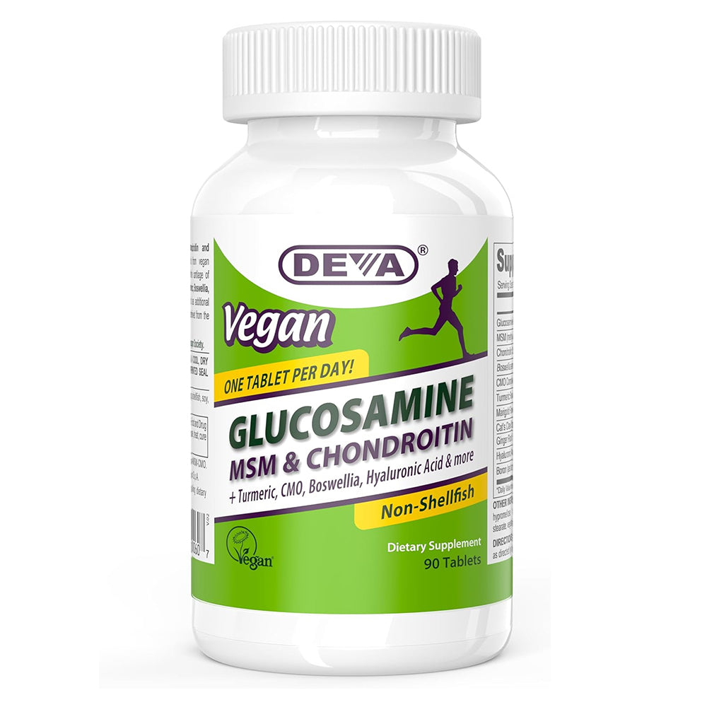 Deva Vegan Glucosamine MSM and Chondroitin Plus Turmeric Tablets Herbal Extracts 90Ea