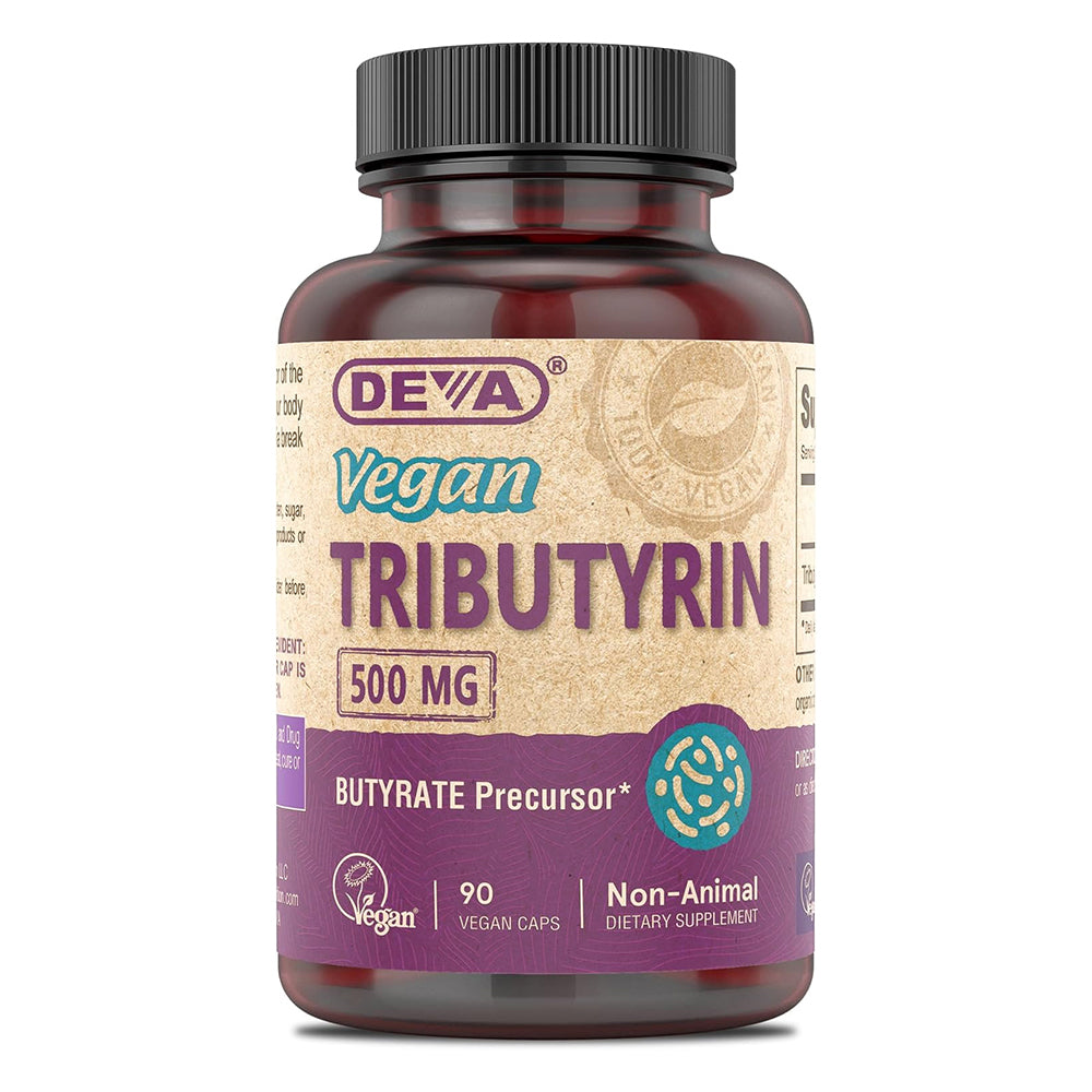 Deva Vegan Tributyrin Supplement 500mg Butyrate Precursor Support Gut and Healthy Digestion Vegan Capsules 90Ea
