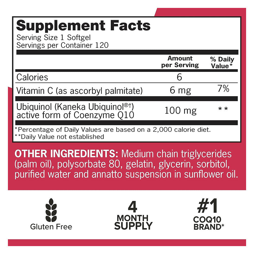 Qunol Mega CoQ10 Ubiquinol 100 mg Superior Absorption Softgels, 120 Ea