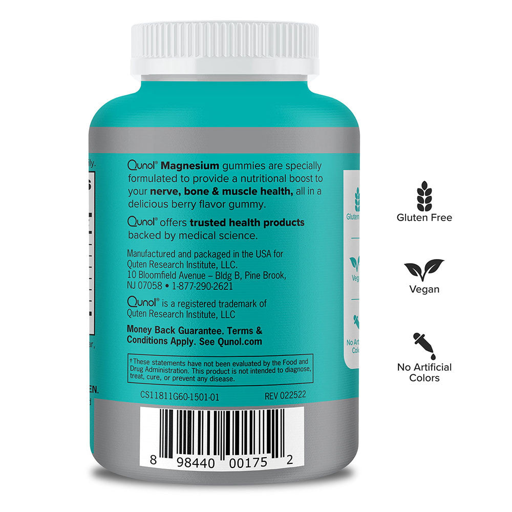 Qunol Mineral Magnesium 200 Mg Gummies Promotes Nerve, Bone, Muscle Supplement, 60 Ea