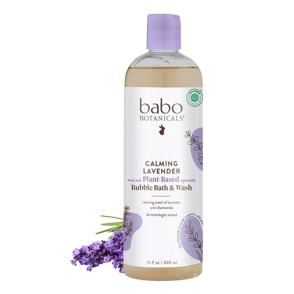 Babo Botanicals Calming Lavender Plant Based Ingredients Bubble Bath Wash Relaxes and Soothes Sensitive Skin 15Oz (450ml)