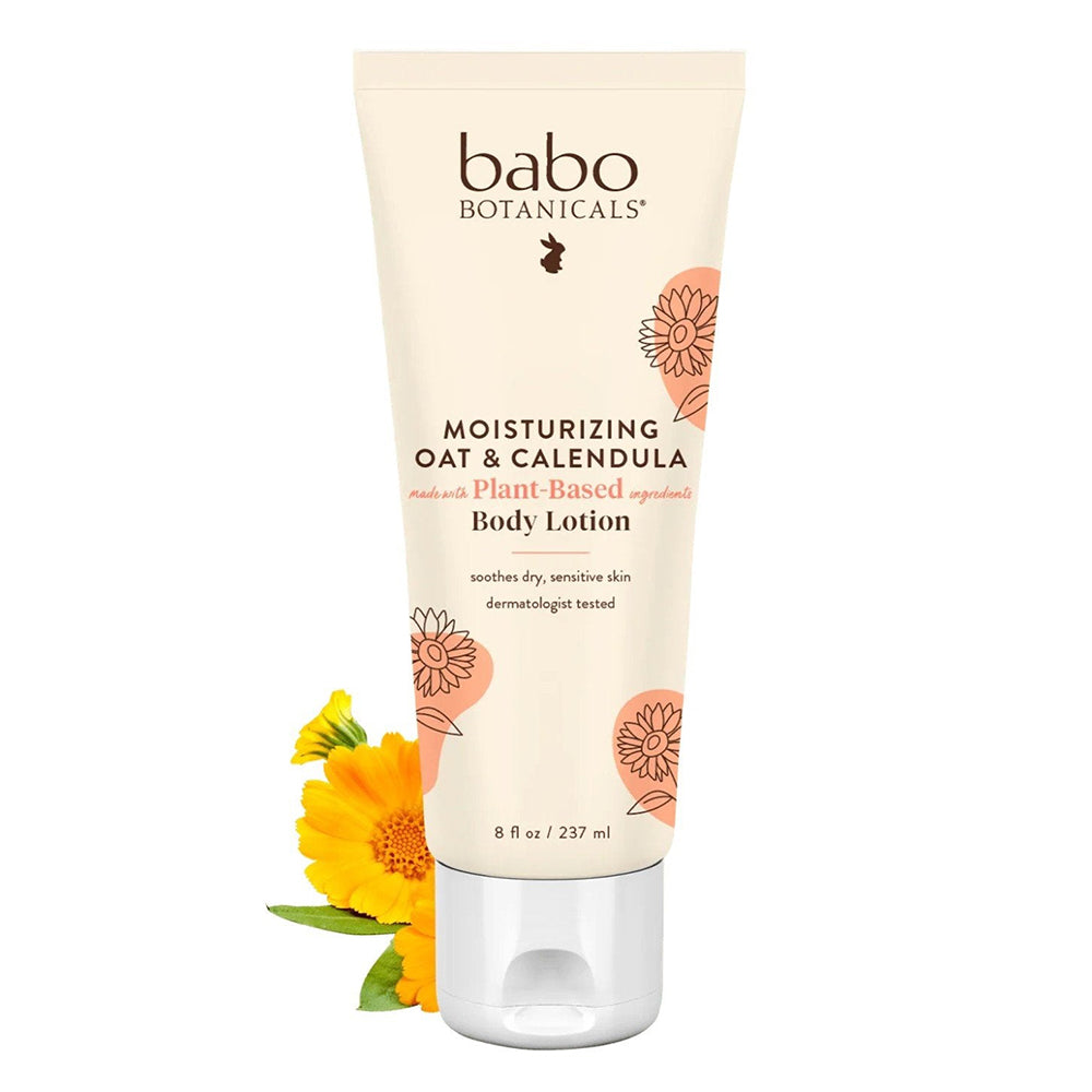 Babo Botanicals Moisturizing Oat and Calendula Plant Based Body Lotion Cream for Soft Soothed and Hydrated Skin 8Oz (237ml)